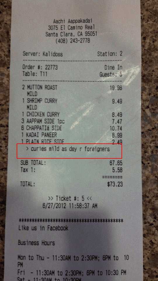 Notes On Restaurant Receipts That Will Make You Lose Your Appetite