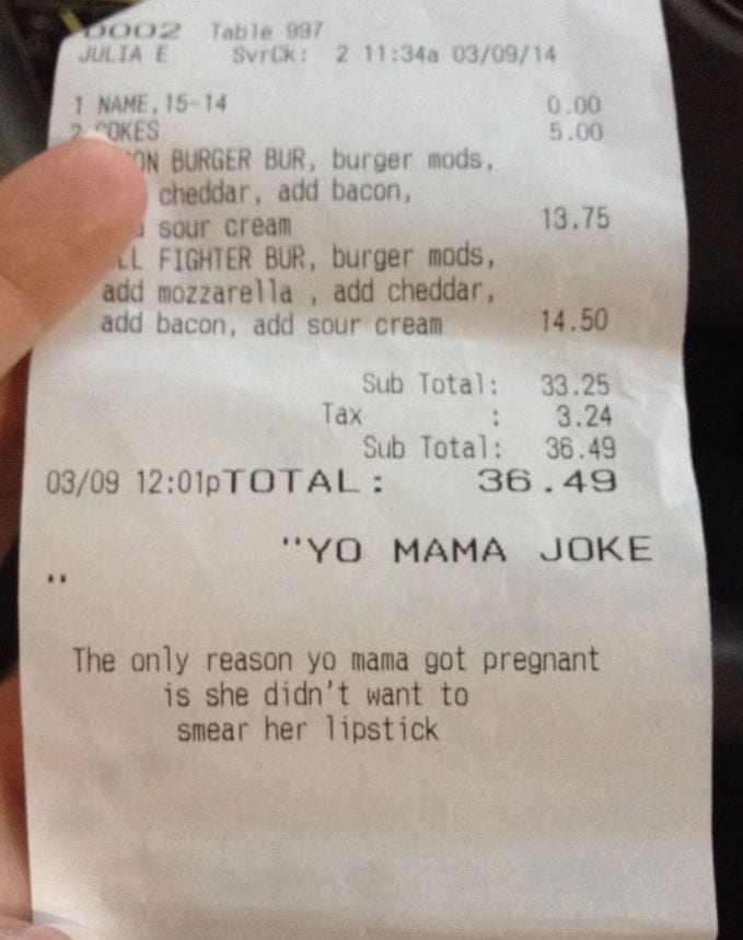 Notes On Restaurant Receipts That Will Make You Lose Your Appetite